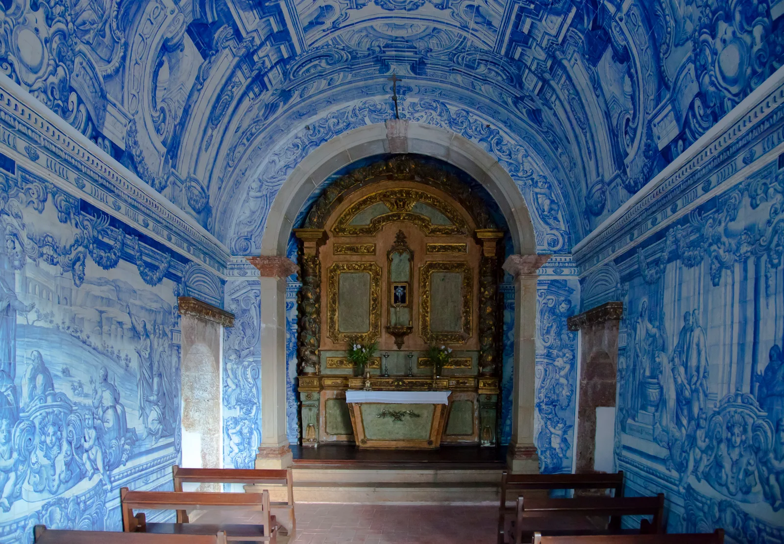 Azulejo panels in the chapel of Fort São Filipe