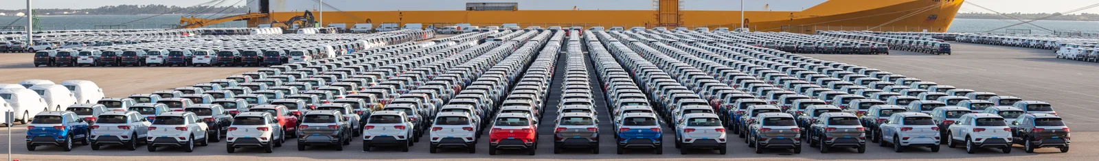 VW T-Roc cars at Setúbal port — exports from the AutoEuropa plant