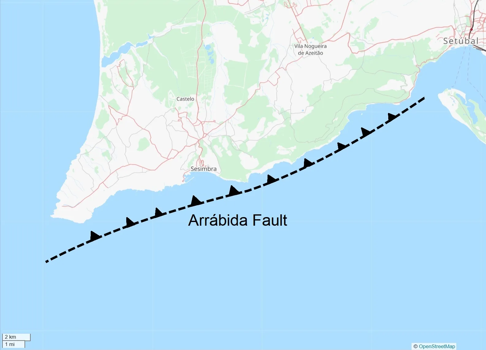 Arrabida Fault trace map