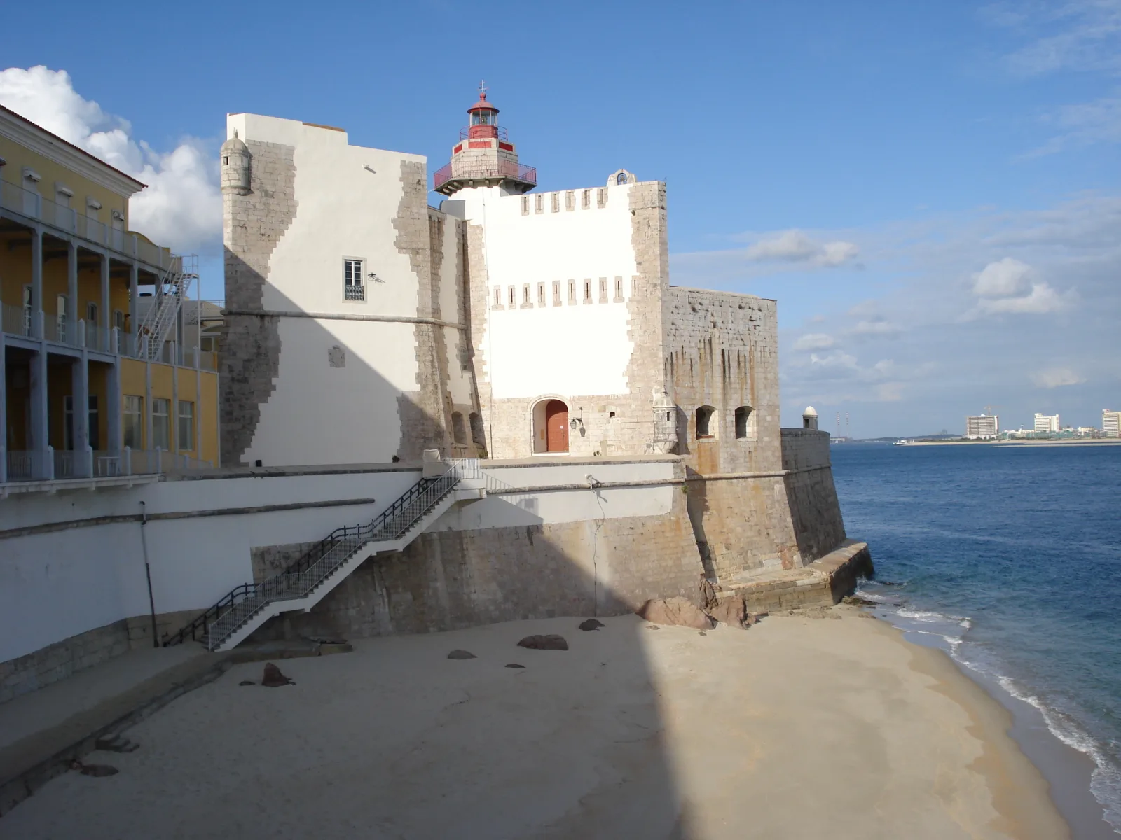 Forte do Outão fortress with lighthouse on the Sado estuary shore