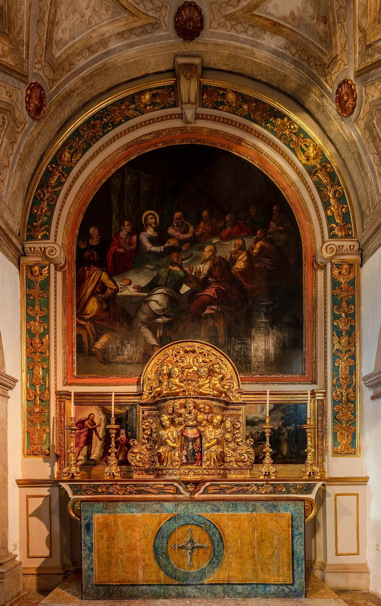 Church altar with Last Supper painting