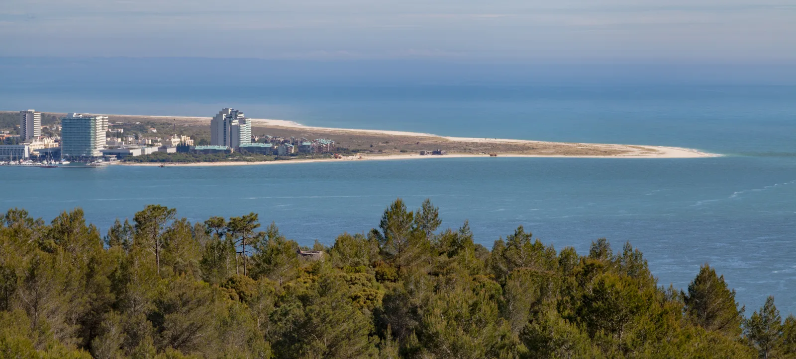 Panorama of Setúbal from Fort São Filipe — the city, Sado estuary and Tróia peninsula
